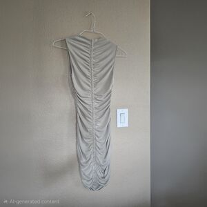 H&M Divided Ruched Bodycon Sleeveless‎ Dress Taupe Beige Size S Scoop Back